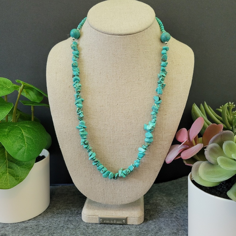 Dyed Turquoise Imitation Stone Chip Necklace Boho Southwestern 20"